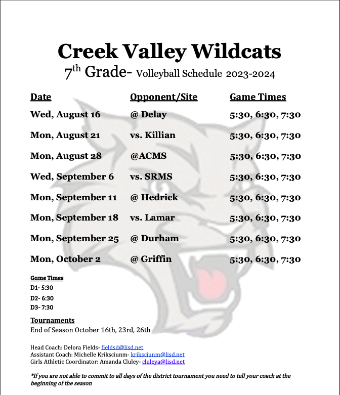 Volleyball Schedule